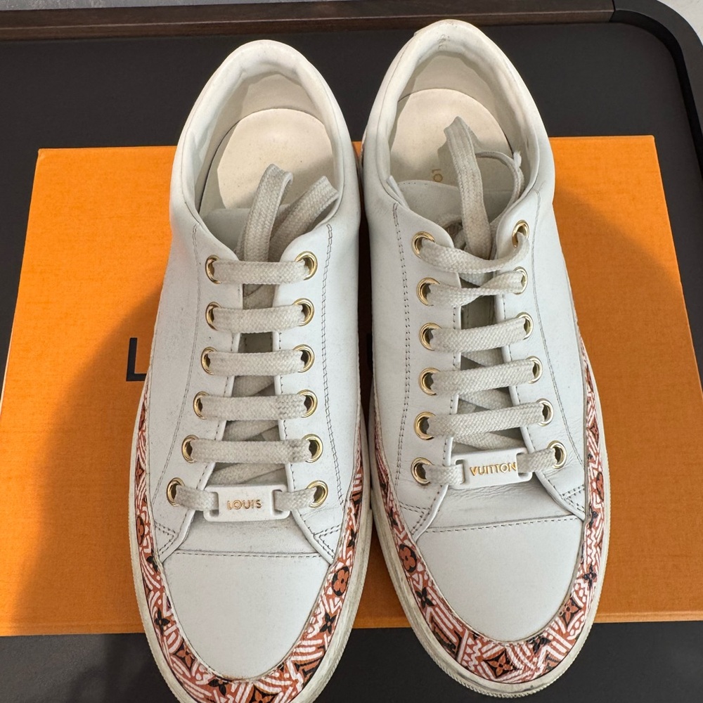 Louis Vuitton White Leather and Coated Canvas Stellar Low Top Sneakers Size 35.5 - Picture 4 of 4